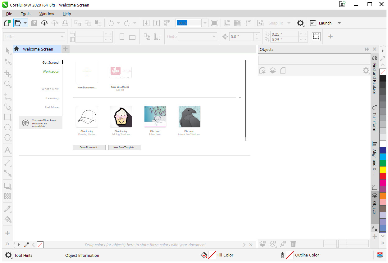 Giao diện khởi tạo Corel