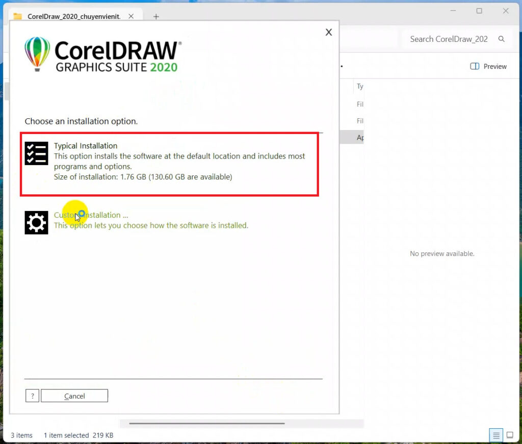 chọn typical installation